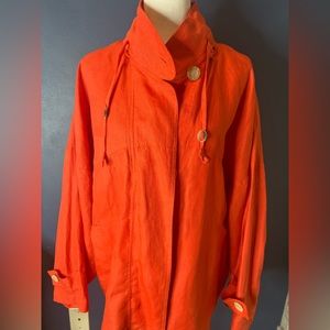 Ellen Tracy, red 100% linen, oversized chic, Bomber jacket Medium